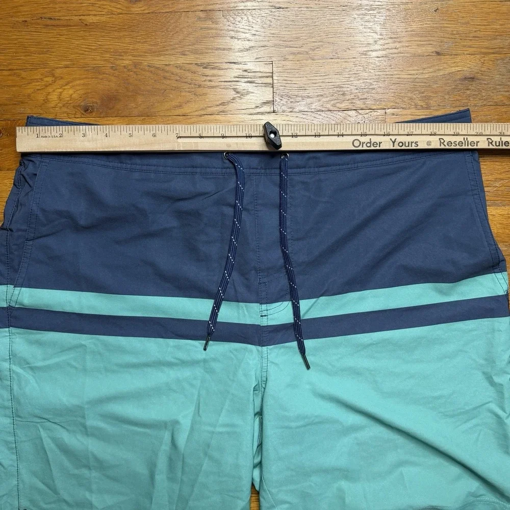 Fair Harbor Ozone Board Short Swim Trunks Blue Teal Stripes Lined Men's Size 3XL